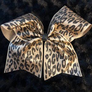 Tan Leopard Glitter Print Cheer Bow (2)  CB2770  Handmade NWT Boutique